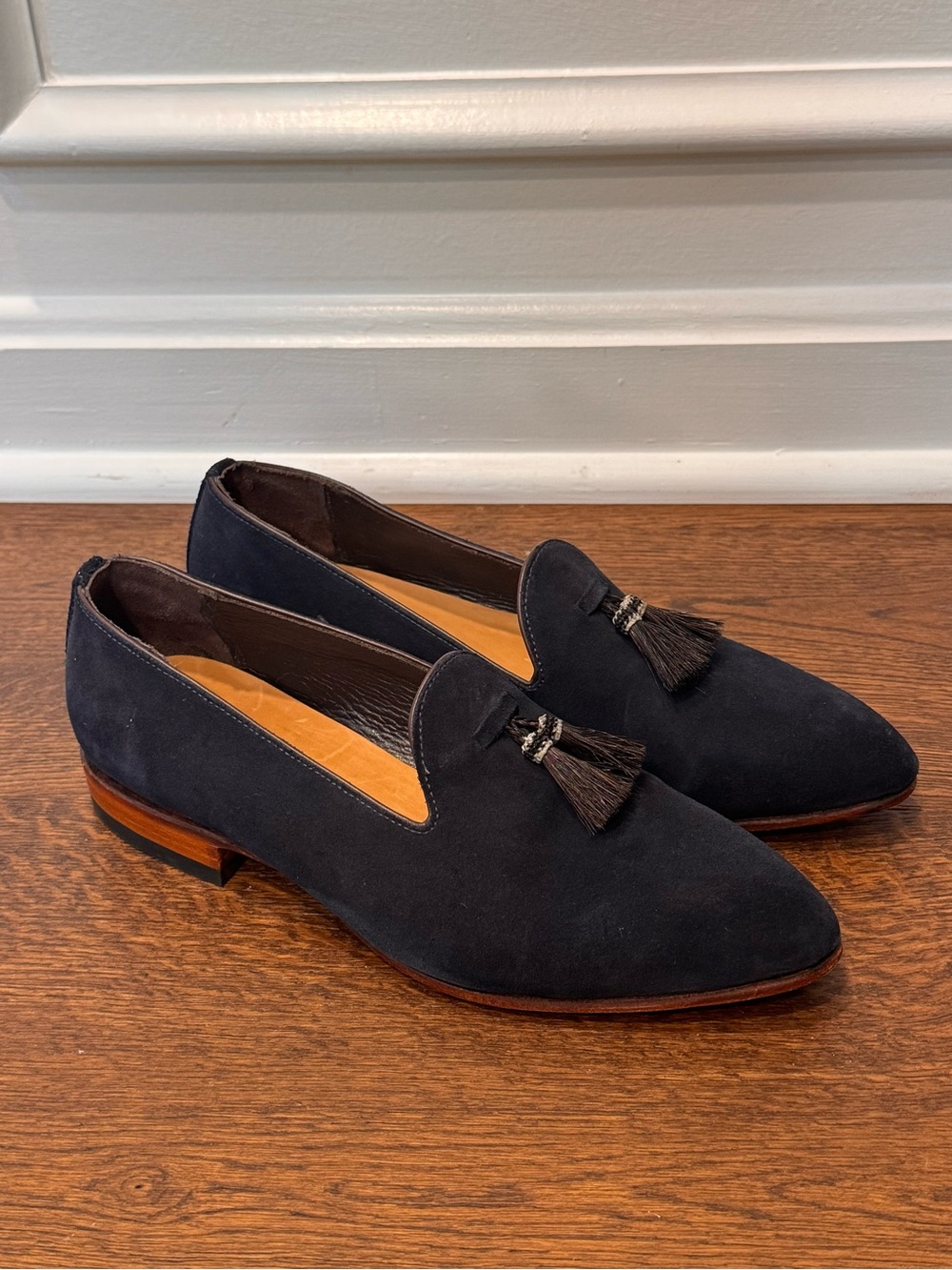 Lucchese Size 8 Navy Suede Leather Tassel Loafers